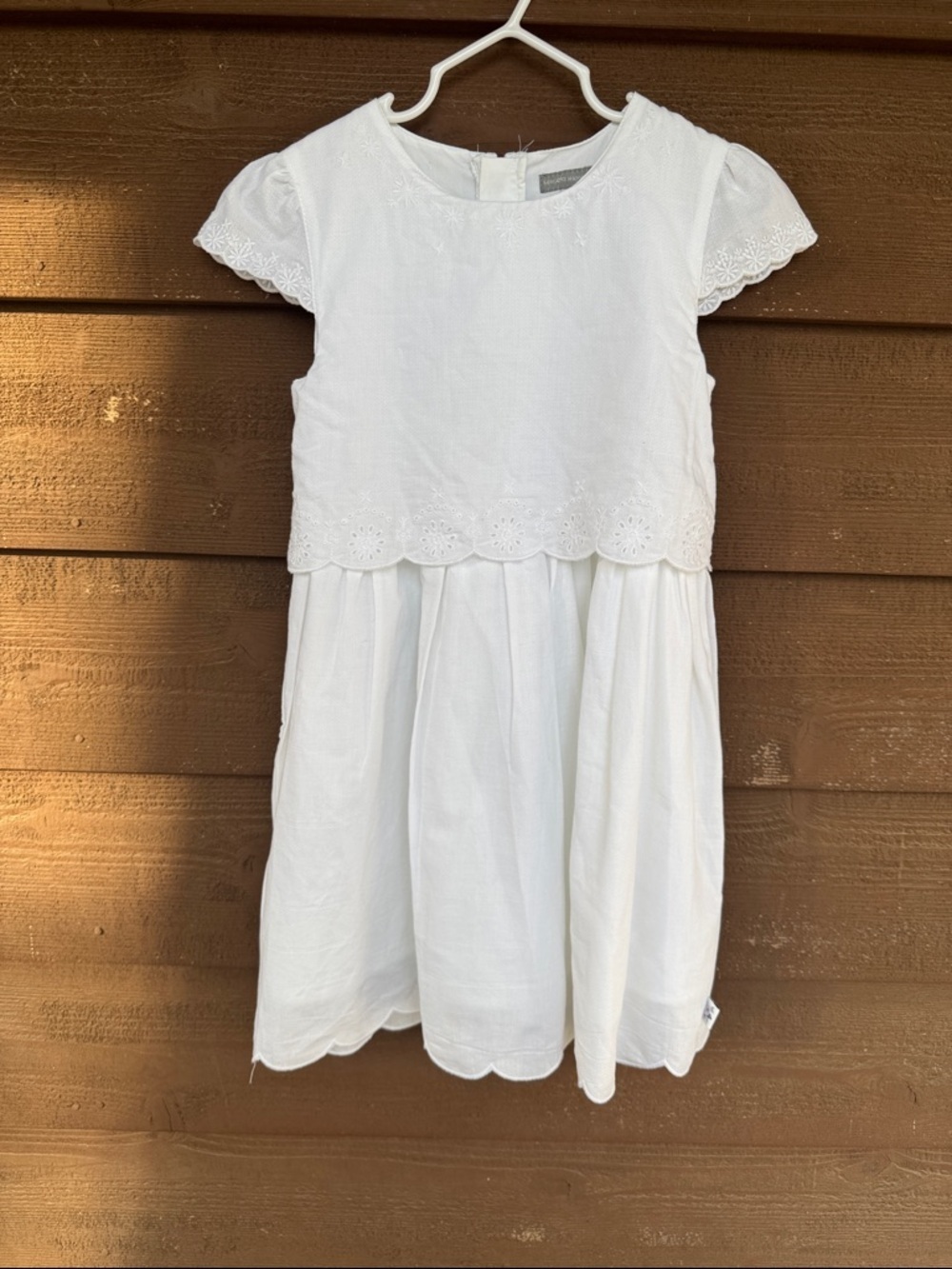 Girls White Eyelet Scallop Dress by